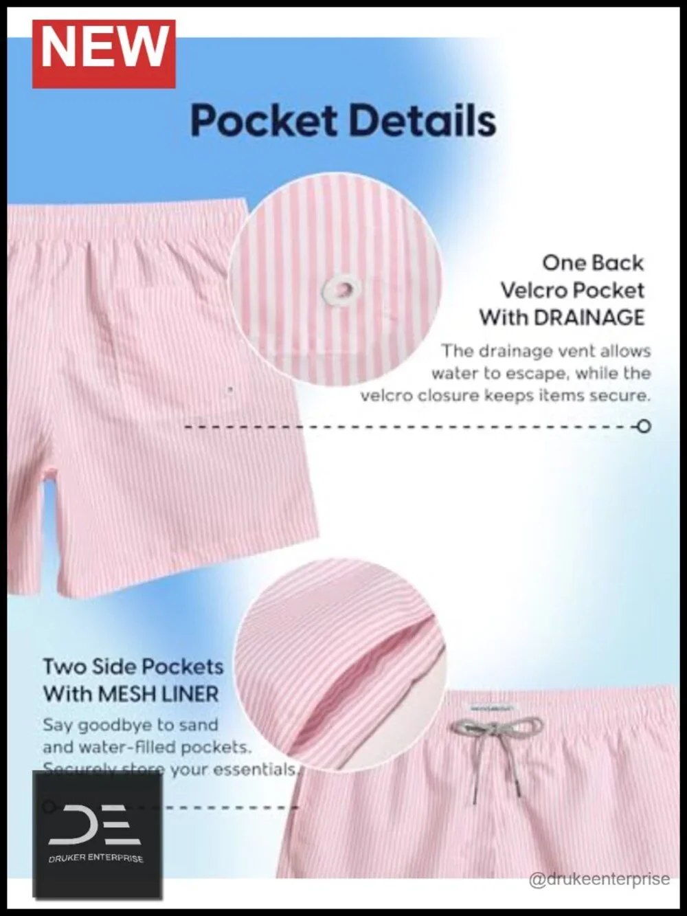 Mens 5 Inch Swim Trunks with Mesh Lining Quick Dry Beach Shorts